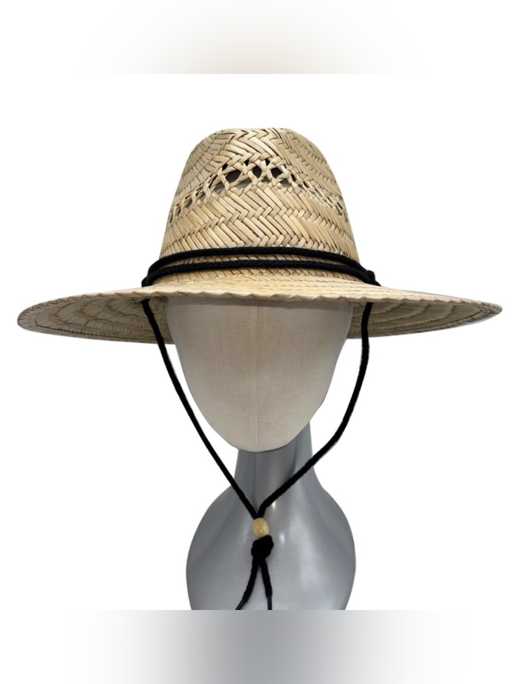 Natural Woven Straw Panama Hat 4” Brim Adjustable Chin Strap Mens One Size New